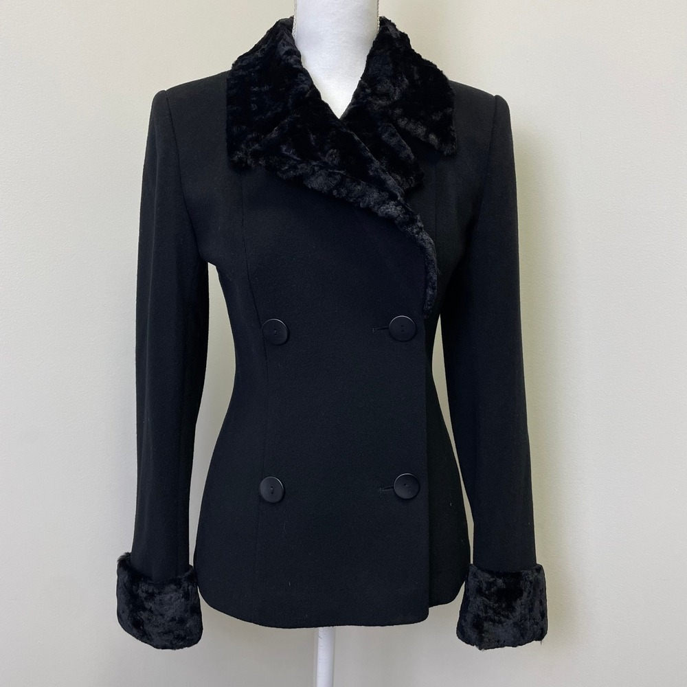 VTG Charles Gray London Wool Cashmere Faux Fur Double Breasted Coat Jacket SP